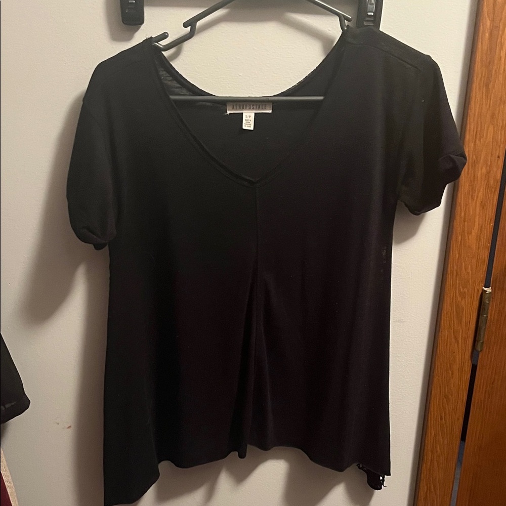 Aeropostale Black Short Sleeve V-Neck Tee